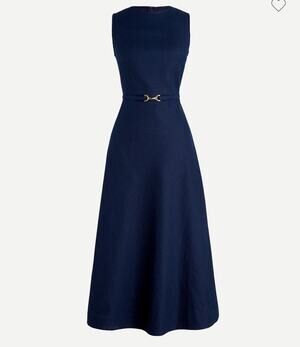 J.Crew Navy A Line Midi Dress Stretch Linen Womens 0P